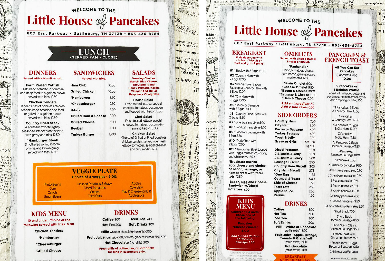 Little House of Pancakes menu