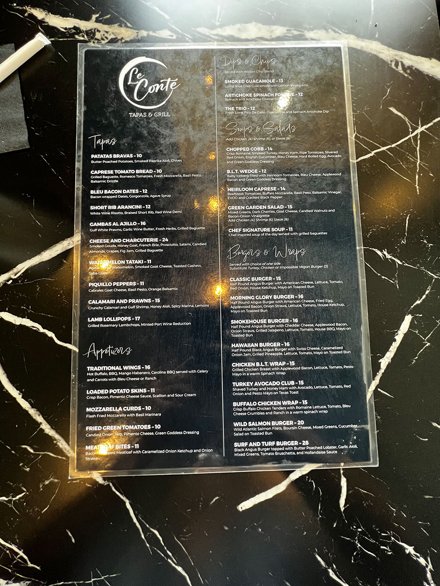 LeConte Tapas and Grill menu