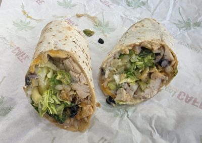 Jerk chicken wrap closeup