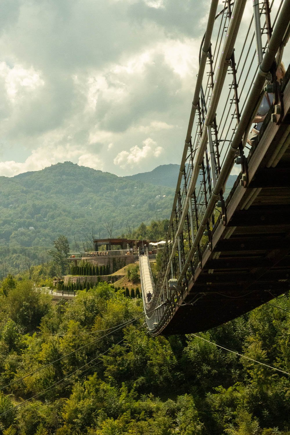 Gatlinburg SkyBridge stretching over green Smoky Mountain forest